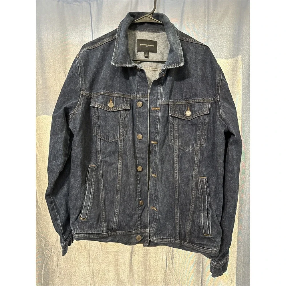 Banana Republic Denim Trucker Jacket Men's XL Blue Dark Wash Button Front